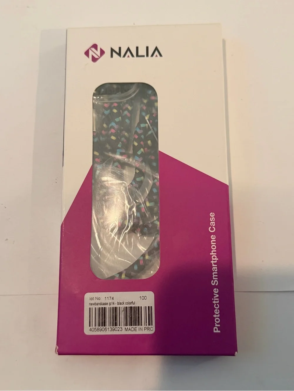 iPhone 14 Clear Phone Case with Black Multicolor Braided Strap - Universal